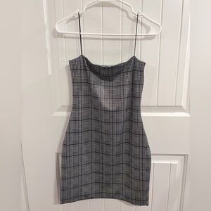 Meshki Black and White Checkered Strapless Dress